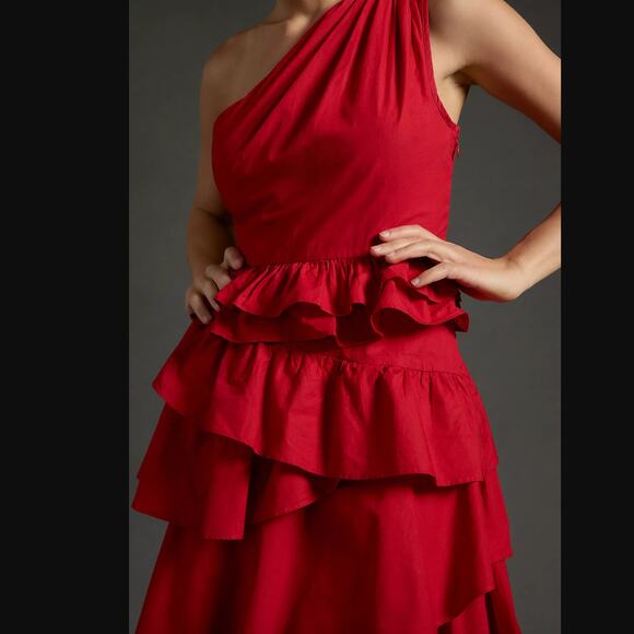 NWT Anthropologie Red Tiered Midi Dress - Size 2 - Picture 3 of 5